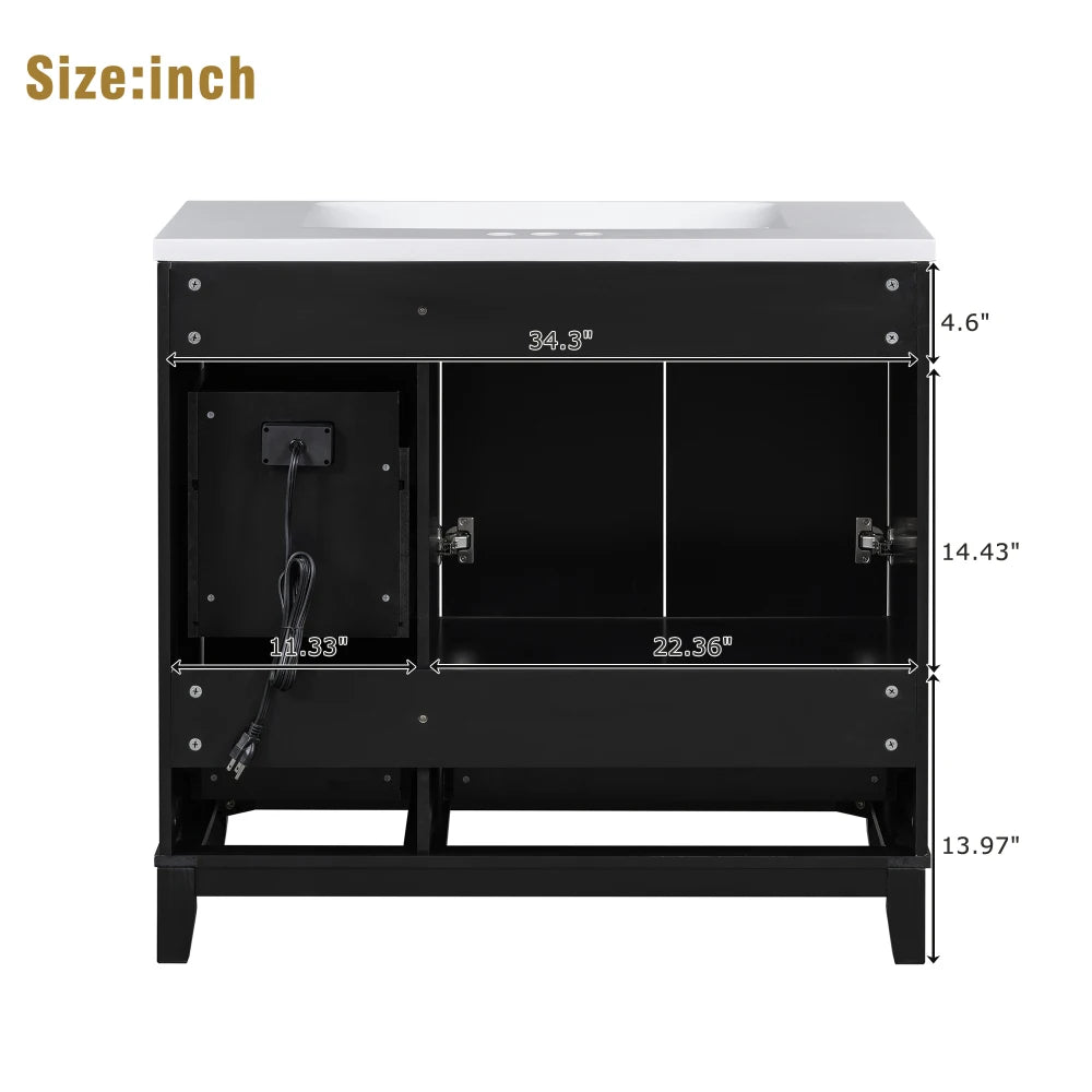 36 Inch Modern Bathroom Vanity with USB Charging and Ample Storage
