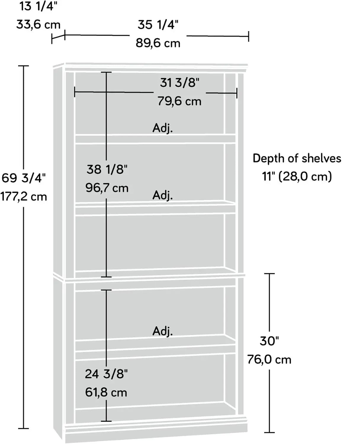 5 Tier Wooden Bookcase Multipurpose Bookshelf Home Office Living Room
