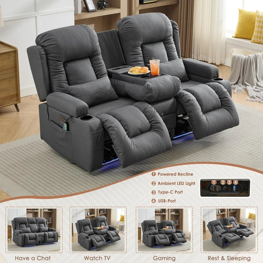 Reclining Loveseat with Console USB Speaker LED Light Storage