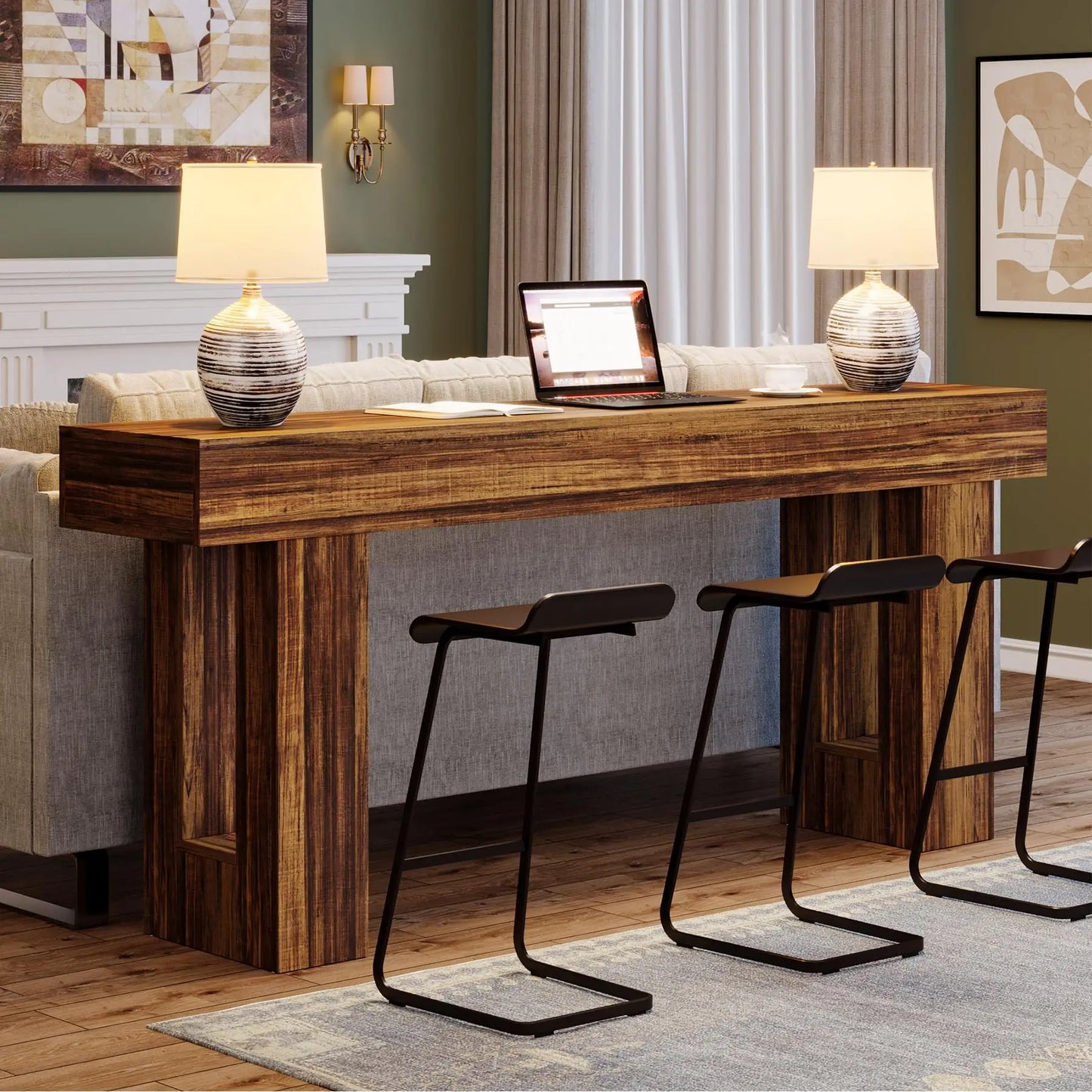 Ljustra 63 Inch Farmhouse Console Table Wooden Sofa Table Entryway Hallway