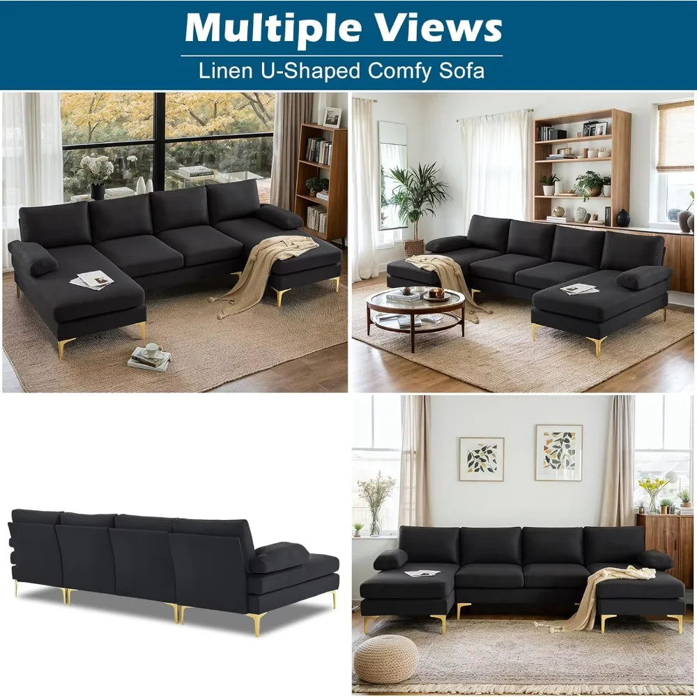 Ljustra U-Shaped 110" Sectional Couch, Modern Style, 5.9" Padding, Assembly Required