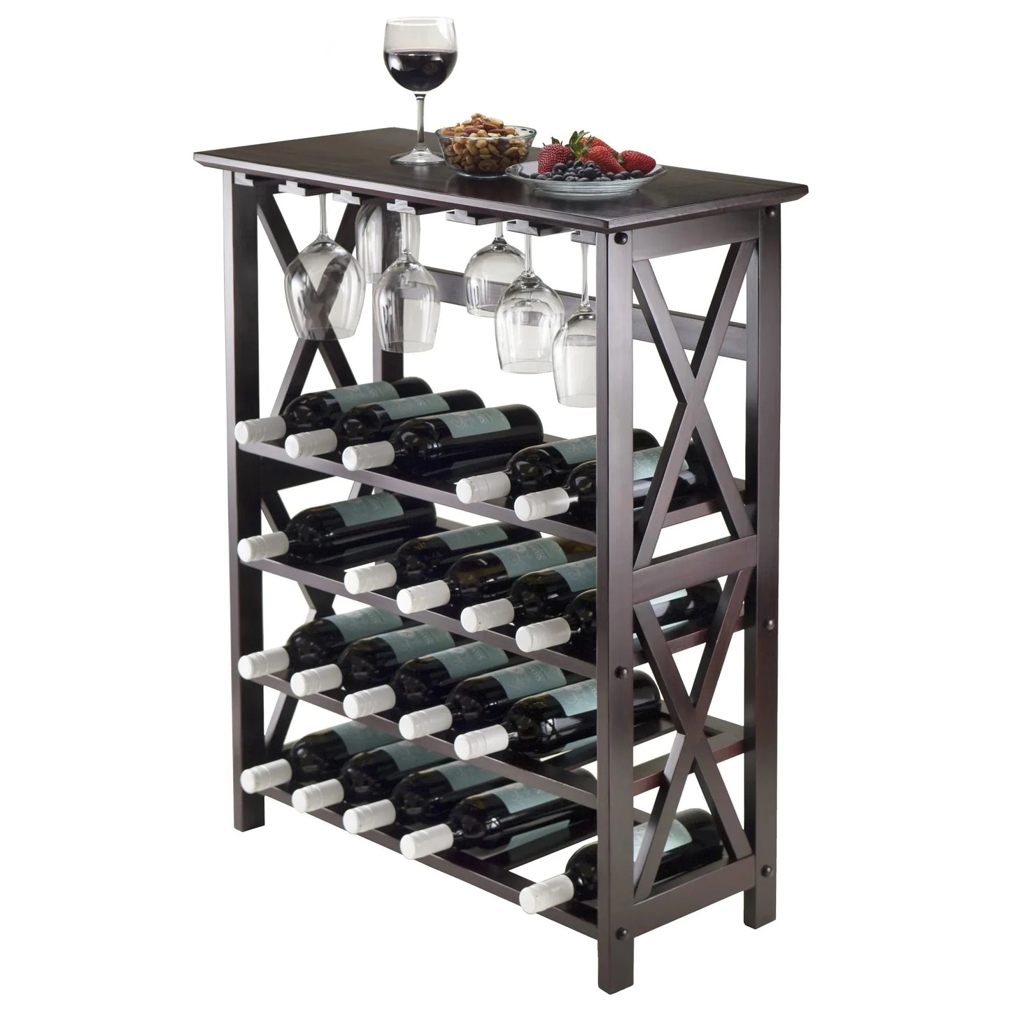 Ljustra Display Wine Rack for 24 Bottles Espresso Finish Sturdy Wood