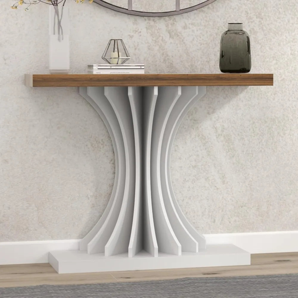 Modern 40 Inch Console Table with Flower-Shaped Support for Entryway