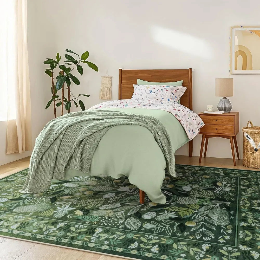 Large Botanical Floral Area Rug 8x10 Washable Non-Slip Soft Living Room