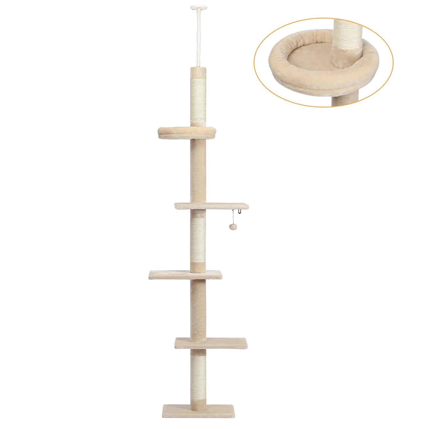 Adjustable Height Cat Tree Indoor Floor to Ceiling Tower Scratching Post