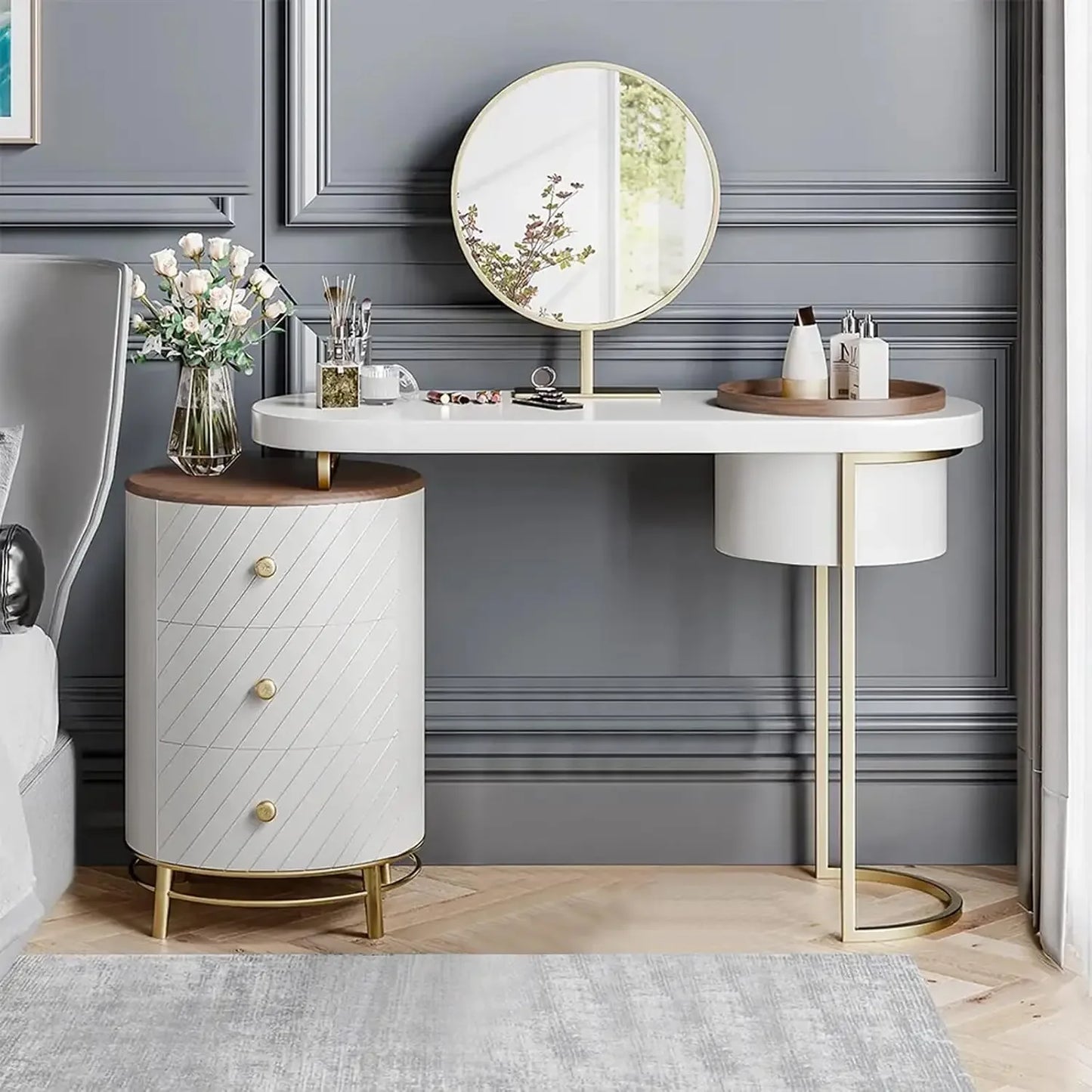 Vanity Desk with LED Lighted Mirror Makeup Table and Storage for Women