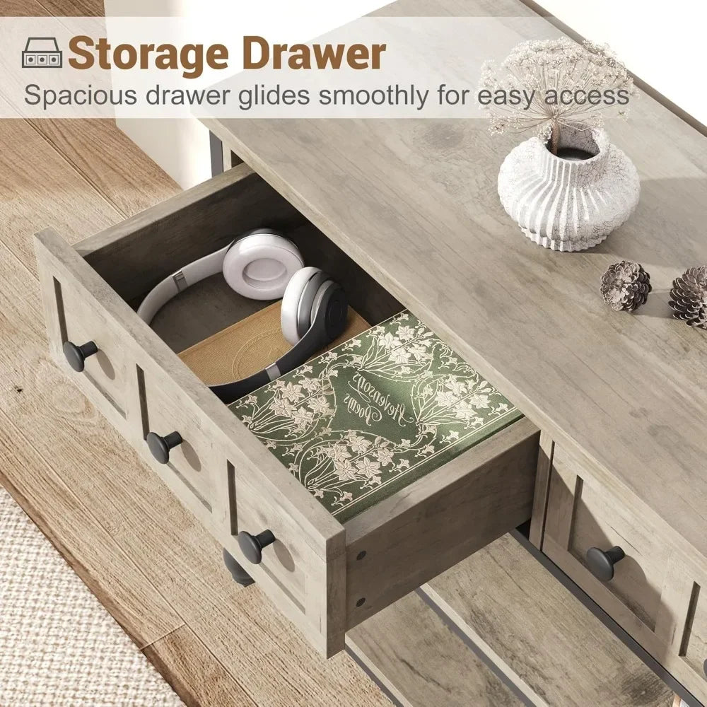 52 Inch Console Table Entryway Table with 3 Drawers and 3 Tier Design