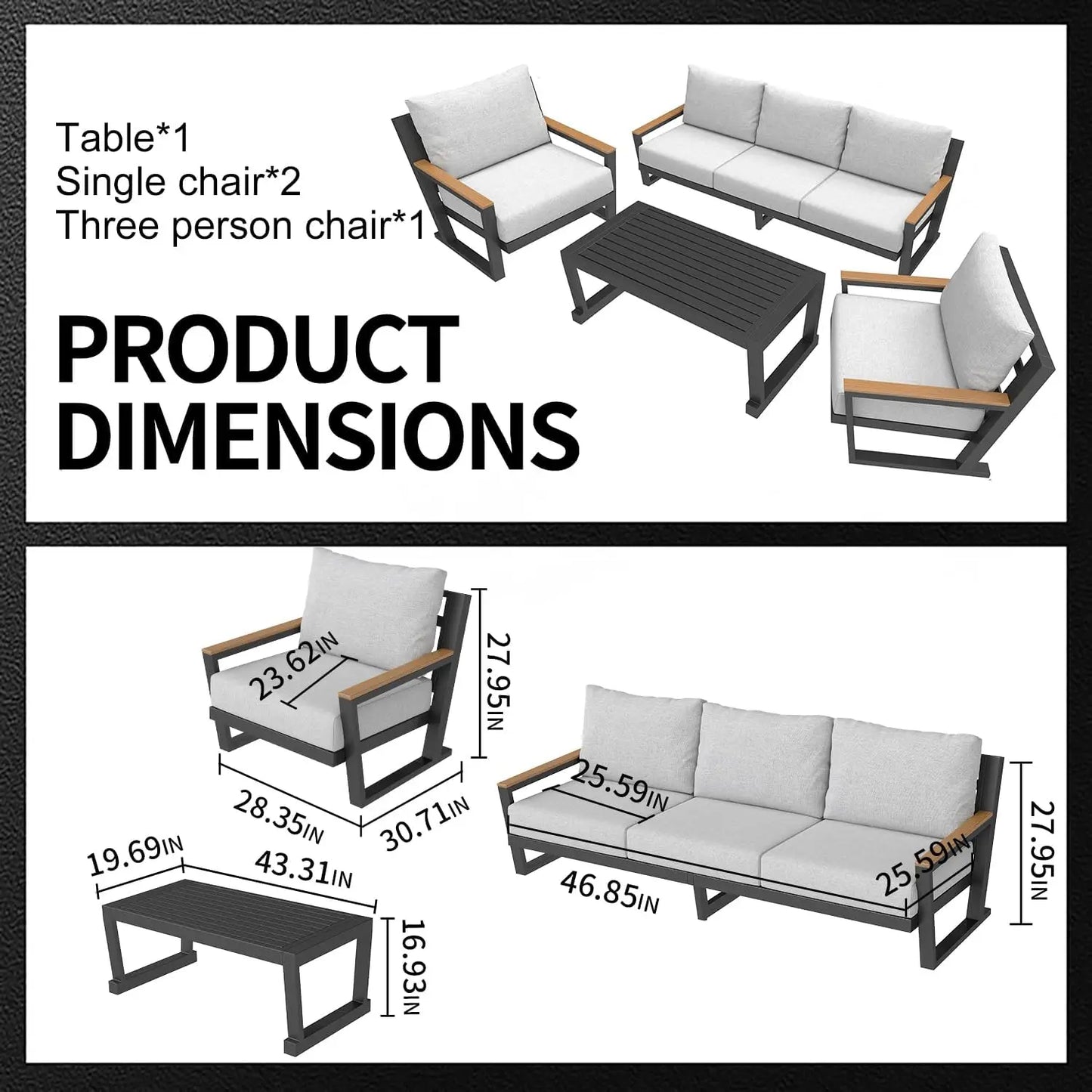 Aluminum Outdoor Sofa Modern Patio Furniture 4 Seats Sectional Set