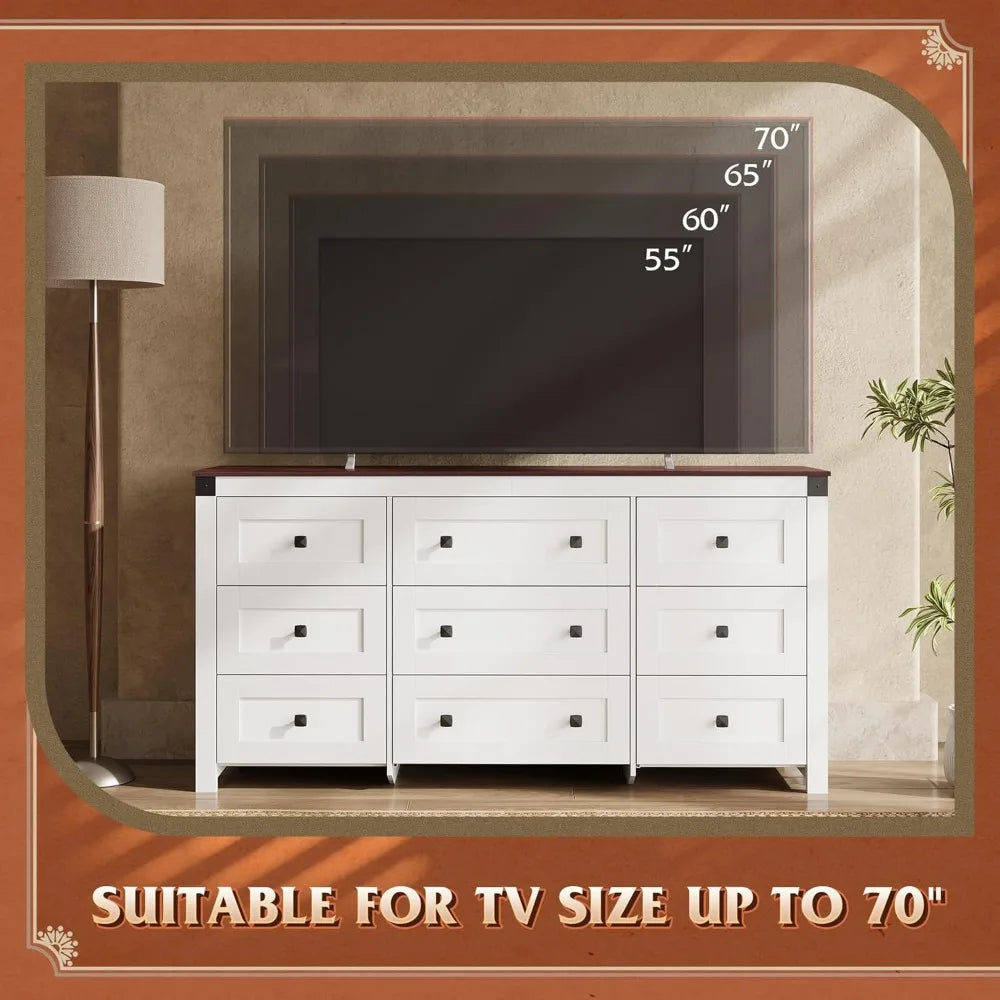 Farmhouse 9 Drawer Dresser Storage Organizer for Bedroom and TV Stand
