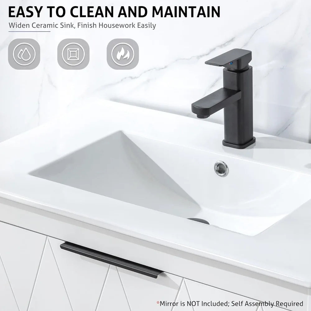 30 Inch Bathroom Vanity Cabinet Sink Combo Wall Mounted Floating Storage