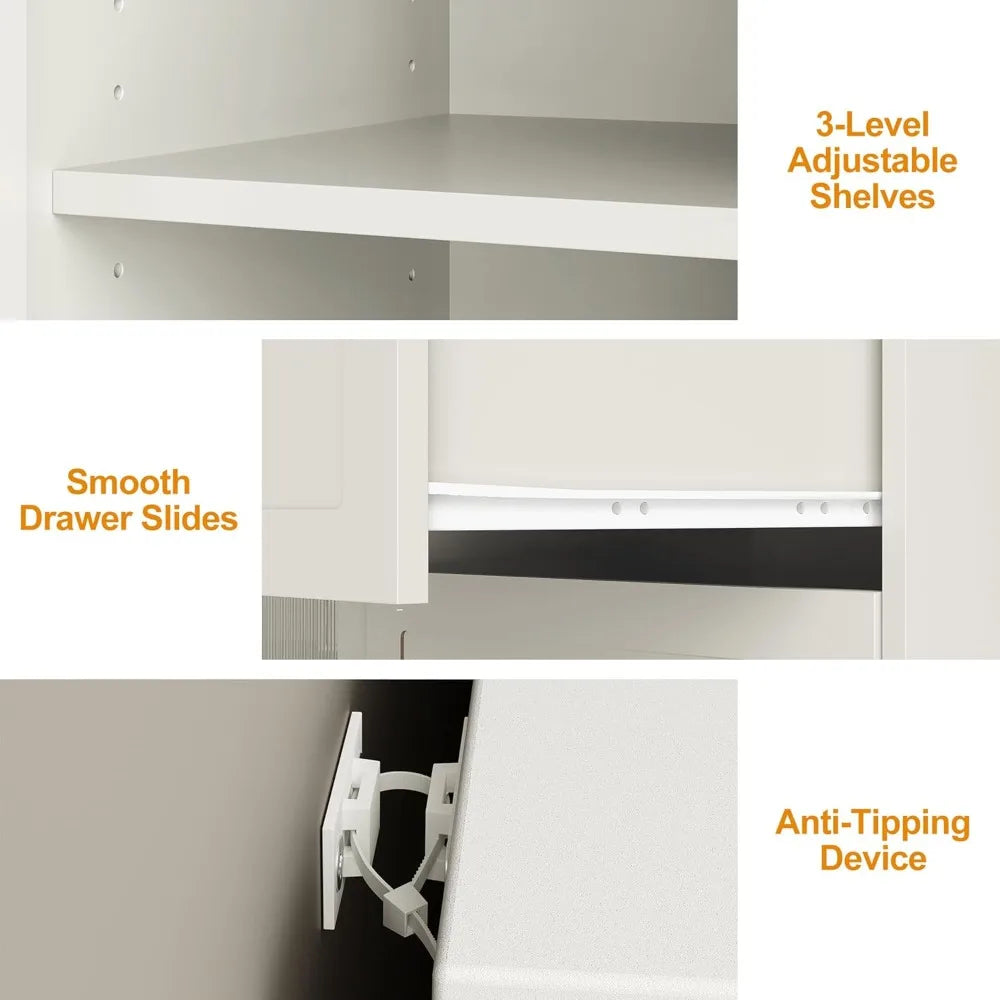 Modern L Shaped White Makeup Vanity Desk with Storage for Women