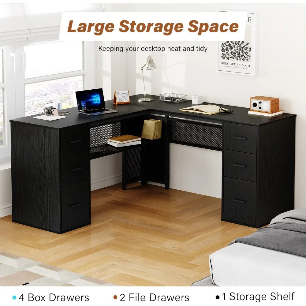 L Shaped Desk Reversible Corner Computer Desk with Storage Drawers