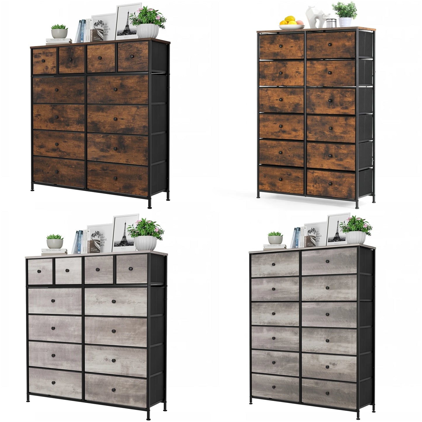 **** Chest of Drawers Fabric Storage 8/12 Drawers Wooden Top Metal Frame