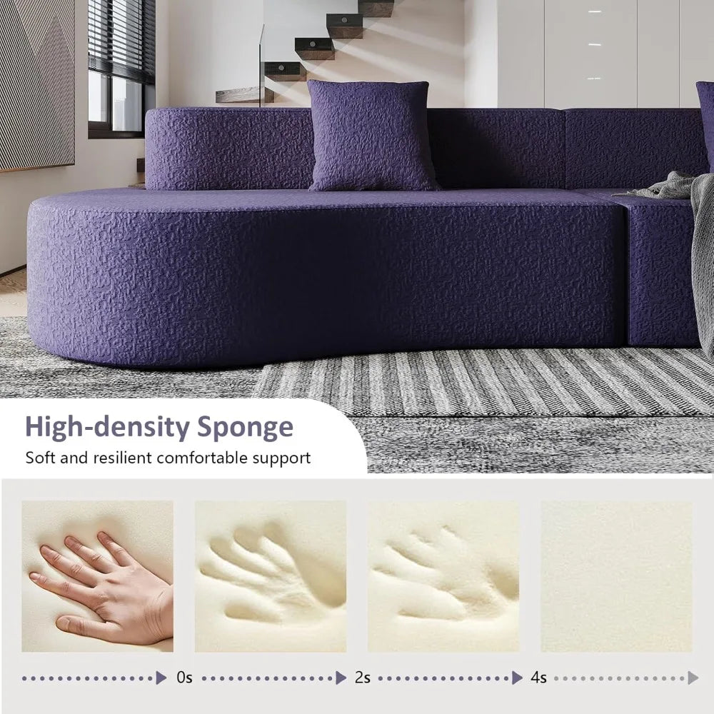 109" Curved Chenille Sectional Sofa – 4-Seater Couch with Pillows, Purple