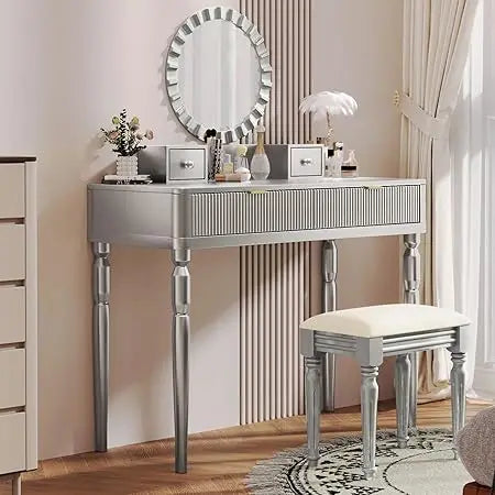 Modern Makeup Vanity Table with Mirror and 4 Storage Drawers
