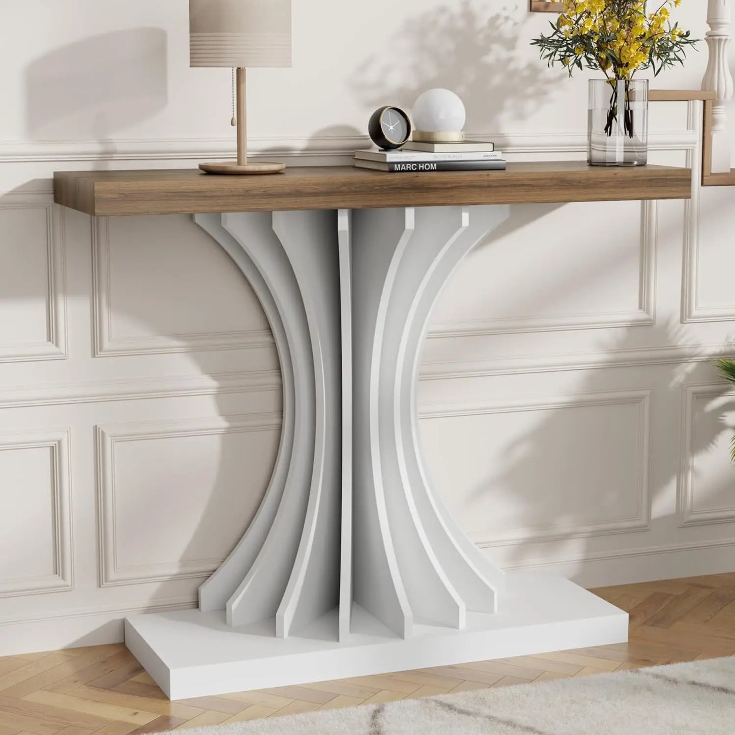 Modern 40 Inch Console Table with Flower-Shaped Support for Entryway
