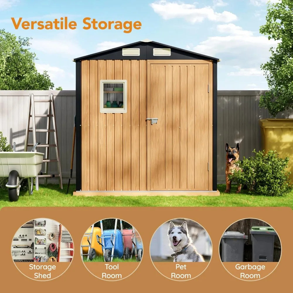 6X4FT Garden Storage Shed Lockable Durable Metal Tool Shed for Outdoors