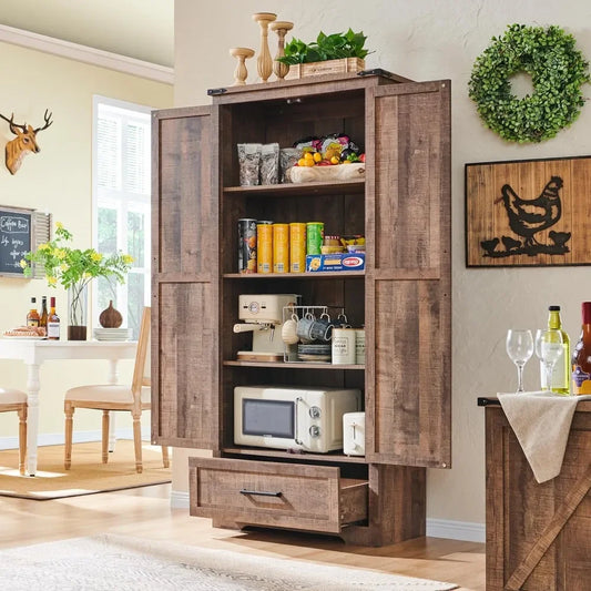 72 Inch Tall Wood Storage Cabinet Farmhouse Kitchen Pantry Cabinet