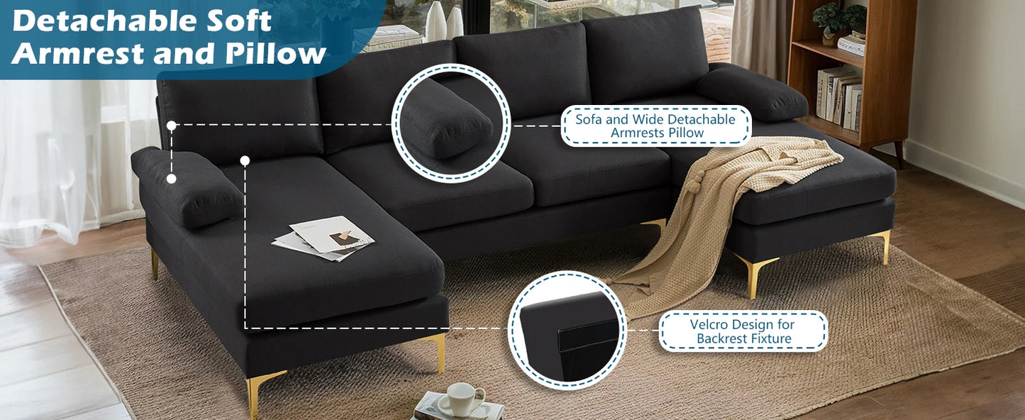 Ljustra U-Shaped 110" Sectional Couch, Modern Style, 5.9" Padding, Assembly Required