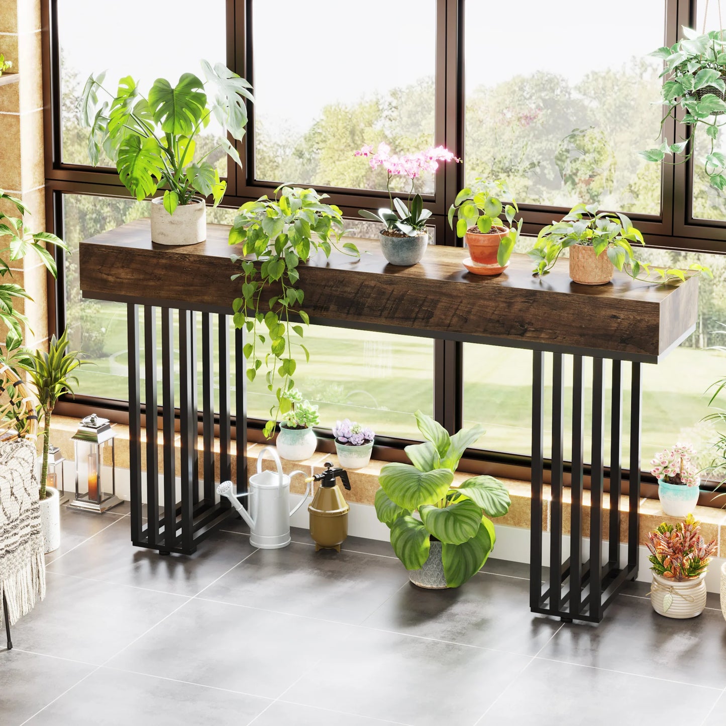 Ljustra 63 Inch Farmhouse Console Table Wooden Sofa Table Entryway Hallway