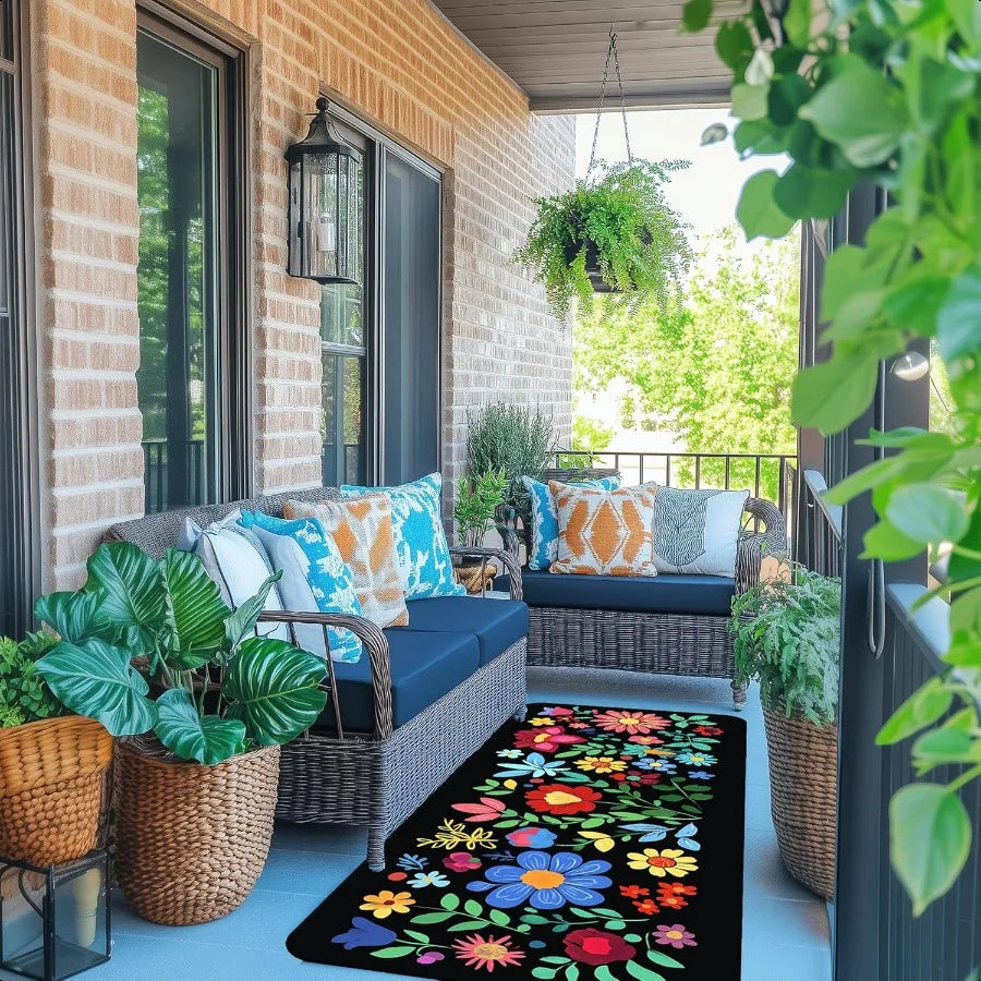 Ljustra Mexican Floral Rug Multicolor 20x47 Inch Runner NonSlip Soft