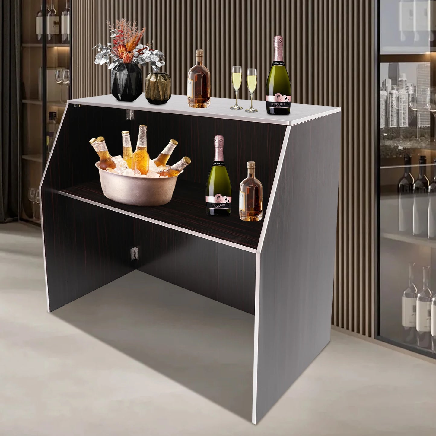 Portable Bar Cabinet High Load Capacity Two-layer Shelf for Home Bar