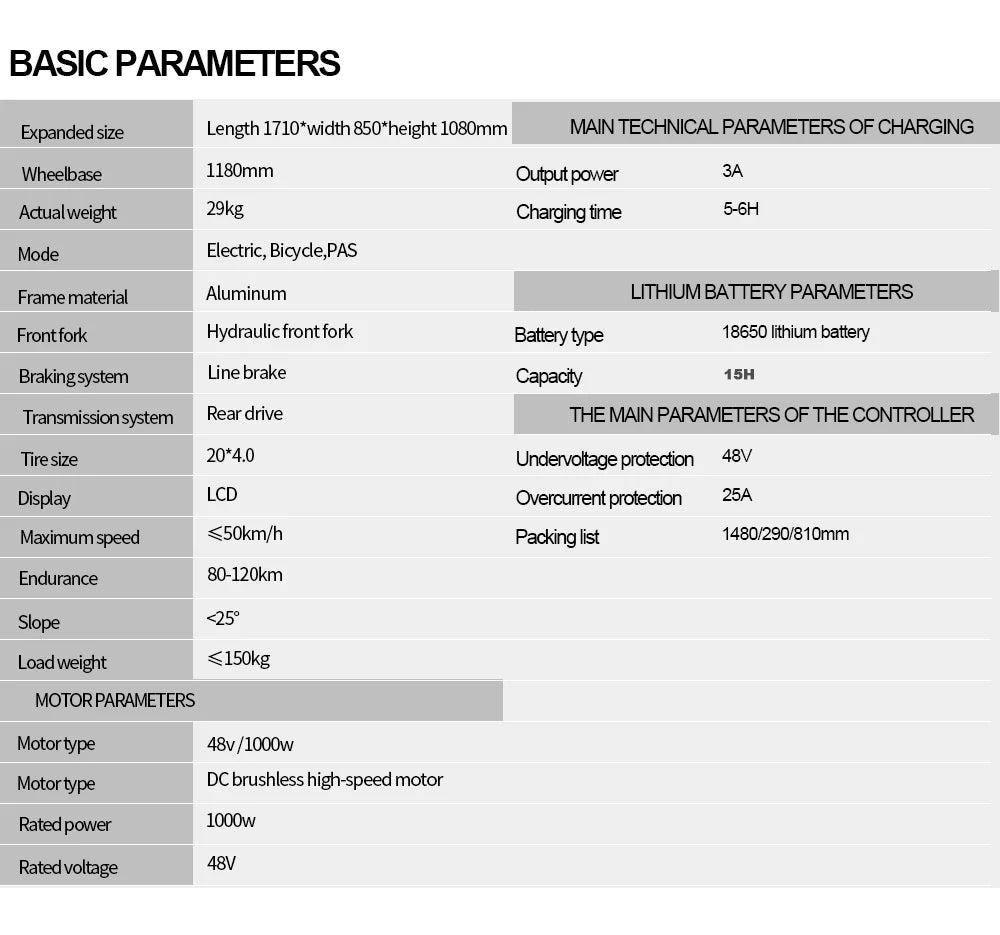 Electric Bike 1000W Motor 48V 15AH Battery All-terrain Fat Tire E-Bike