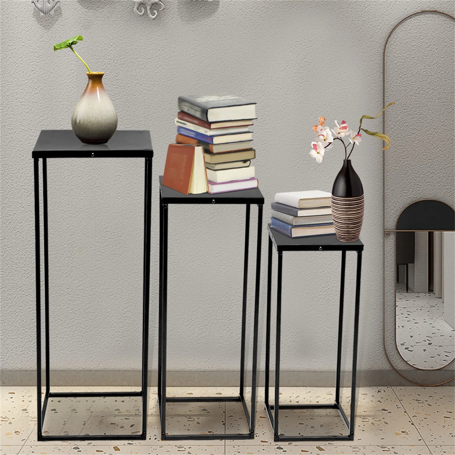Set of 3 Metal Square Flower Stands Plant Holders for Home Wedding Decor