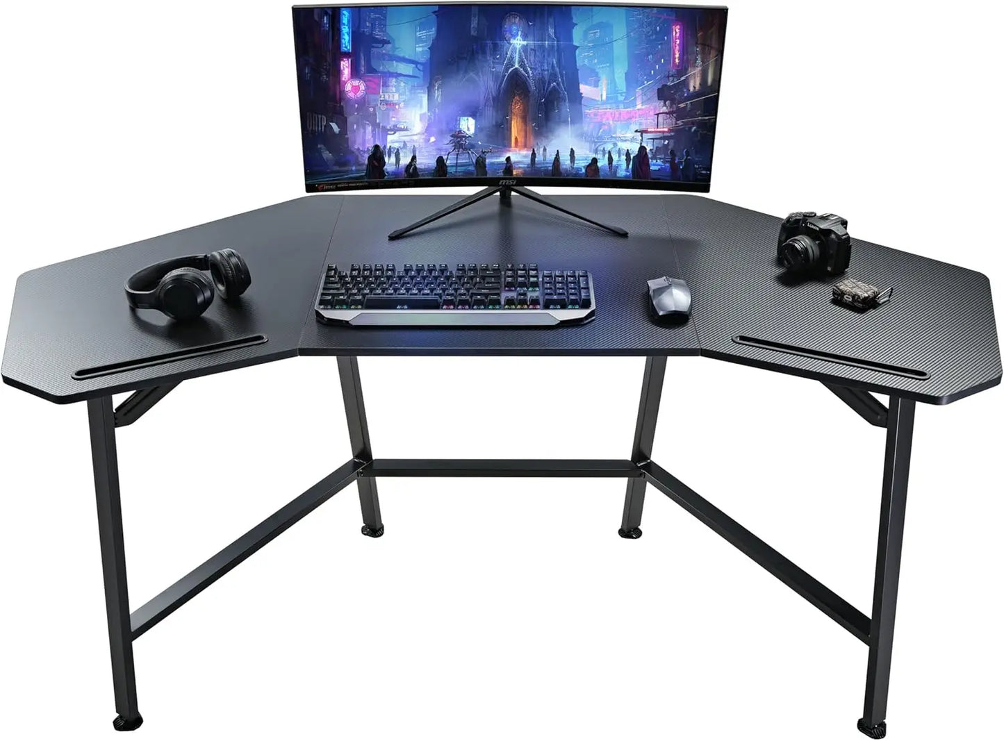 Aero Gaming Desk with LED Lights 72 Inch Wing Shaped Computer Desk