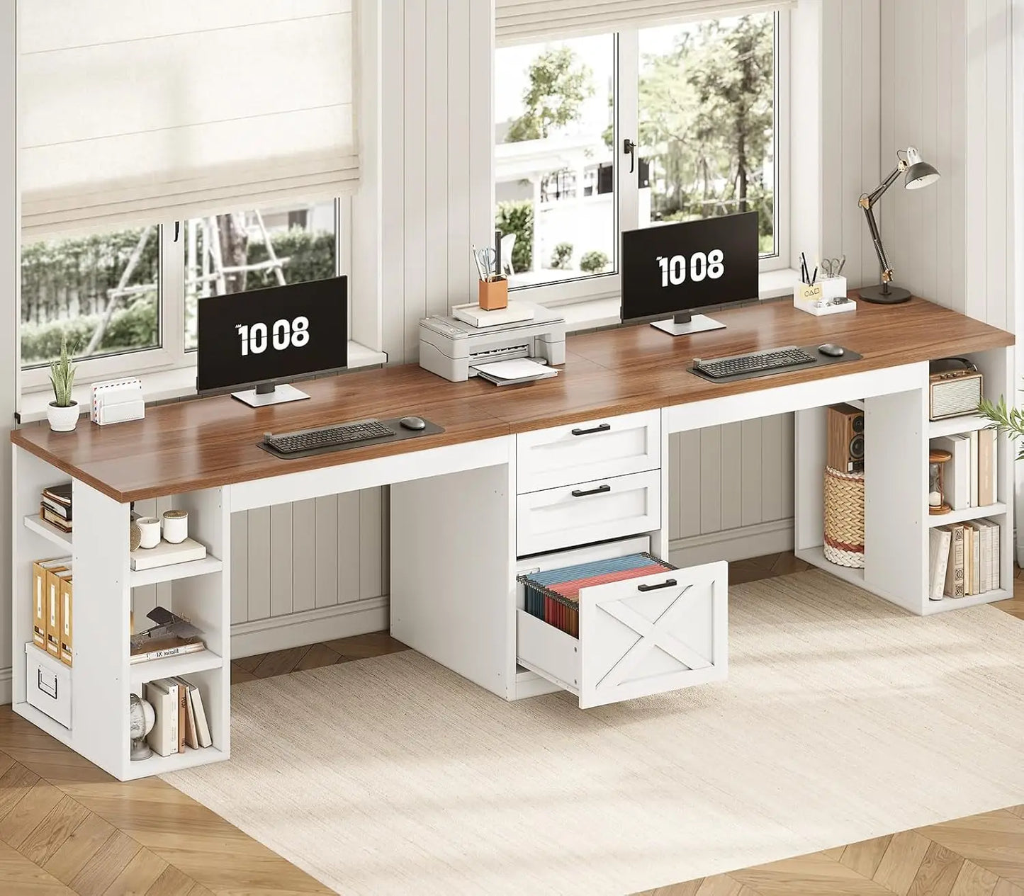 96.5 Inch Computer Desk for 2 Person Home Office Gaming Writing Desk