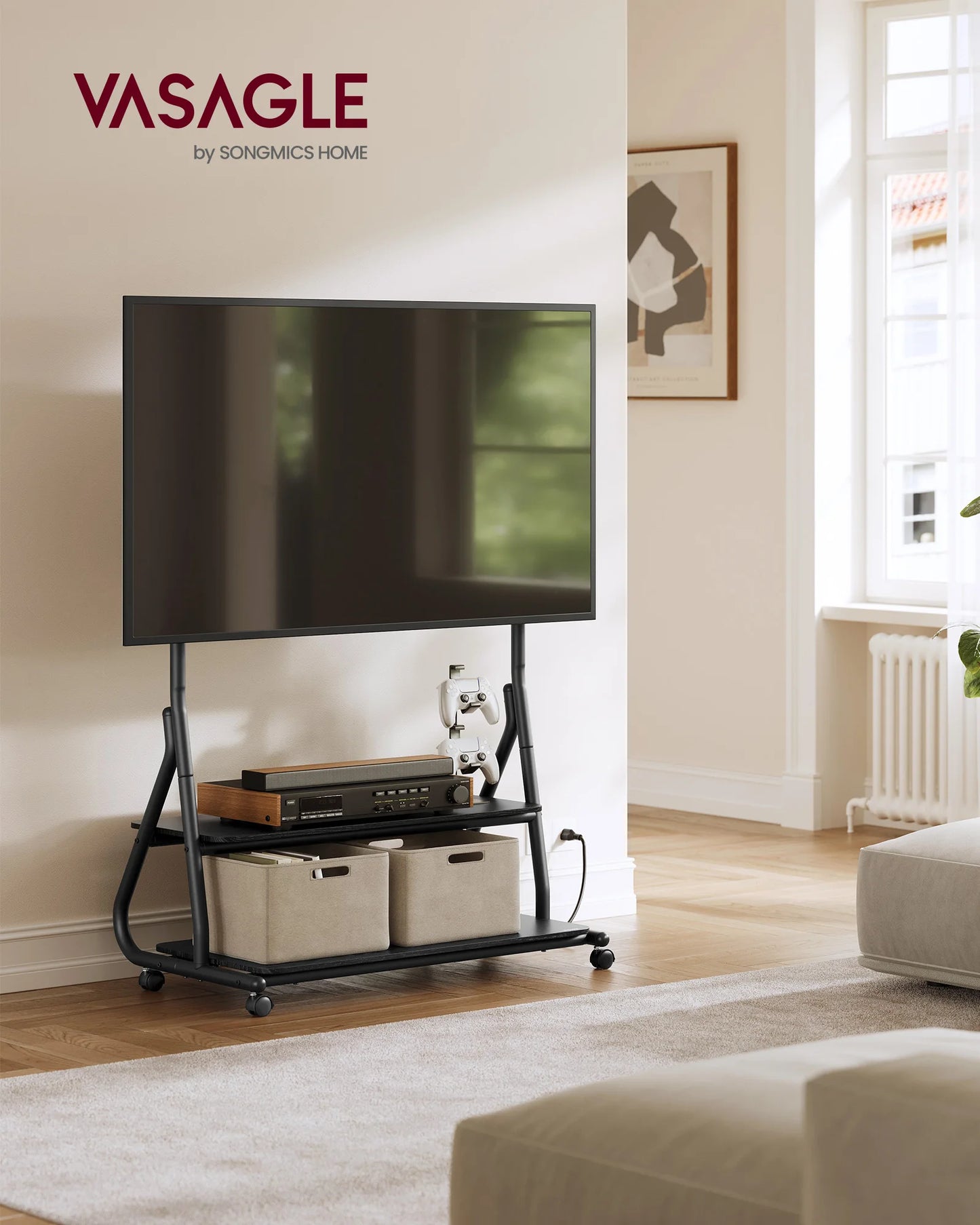 VASAGLE Mobile TV Stand with Wheels for LCD LED OLED TVs up to 75 Inch