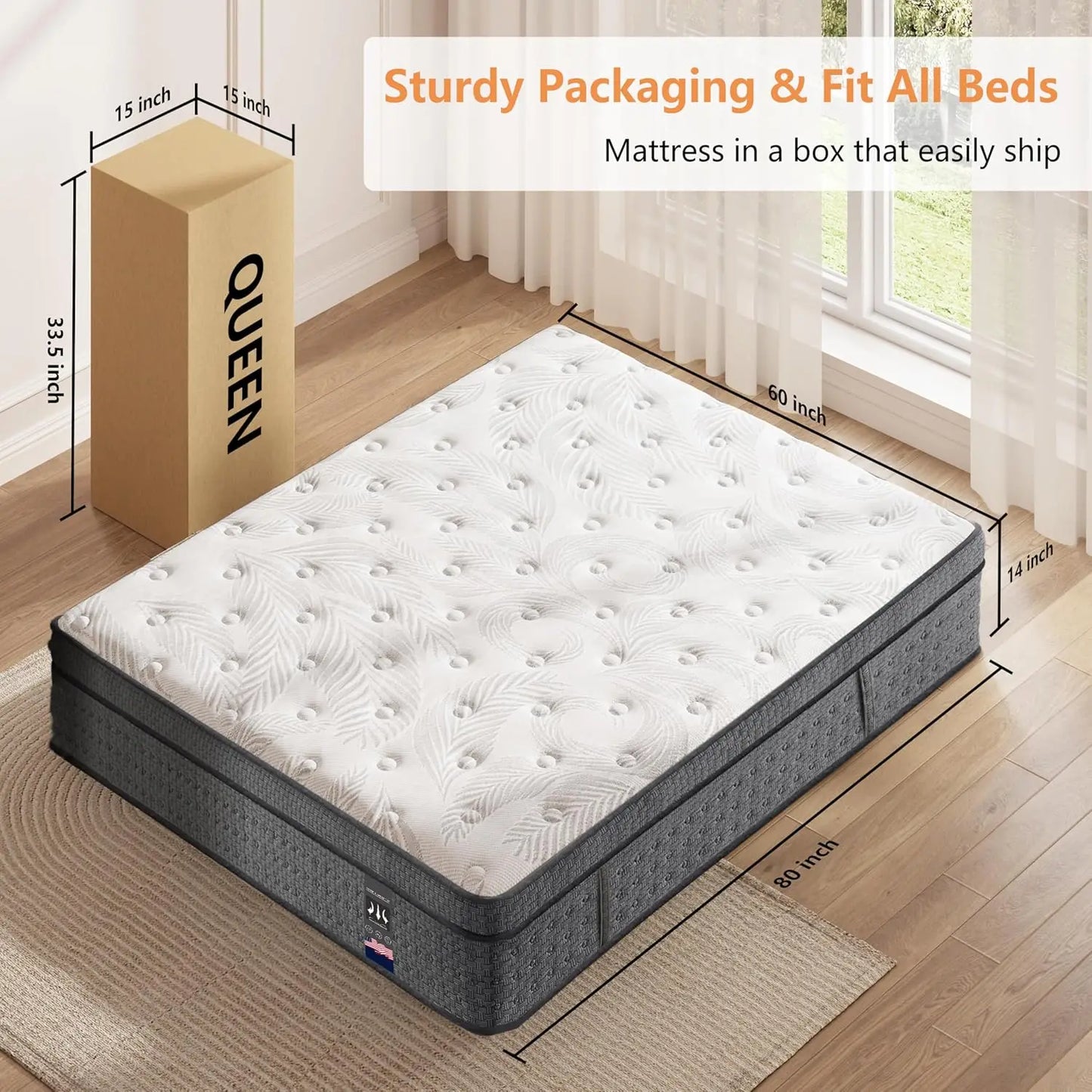 Ljustra Queen Mattress 14 Inch Medium Firm Hybrid Cooling Gel Foam