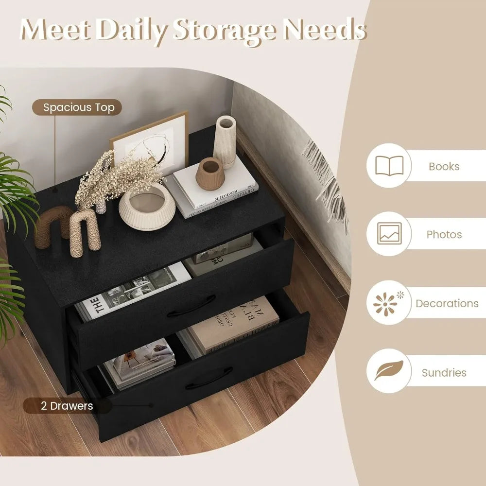 Ljustra 2 Drawer Stackable Dresser Horizontal Storage Cabinet with Metal Handle