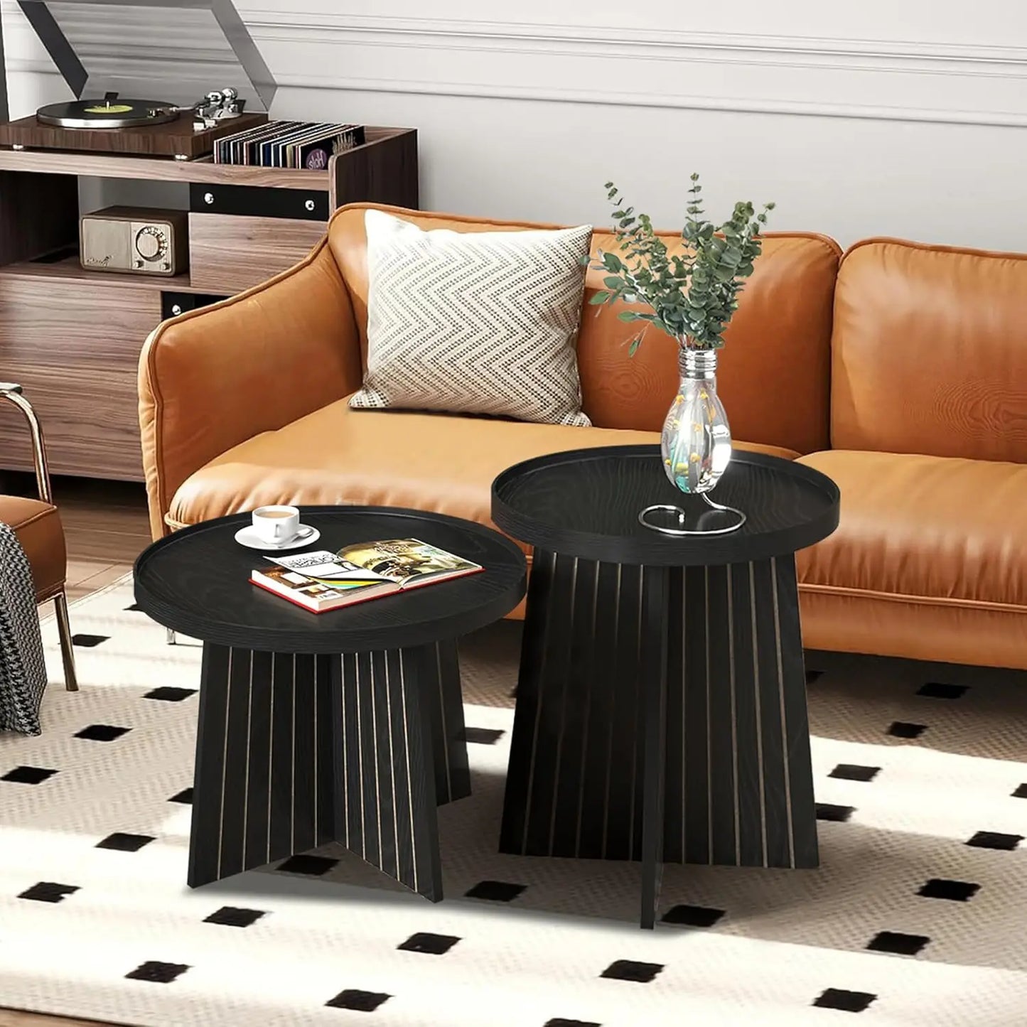 Round Nesting Coffee Table Set Modern Small Living Room Bedroom Office
