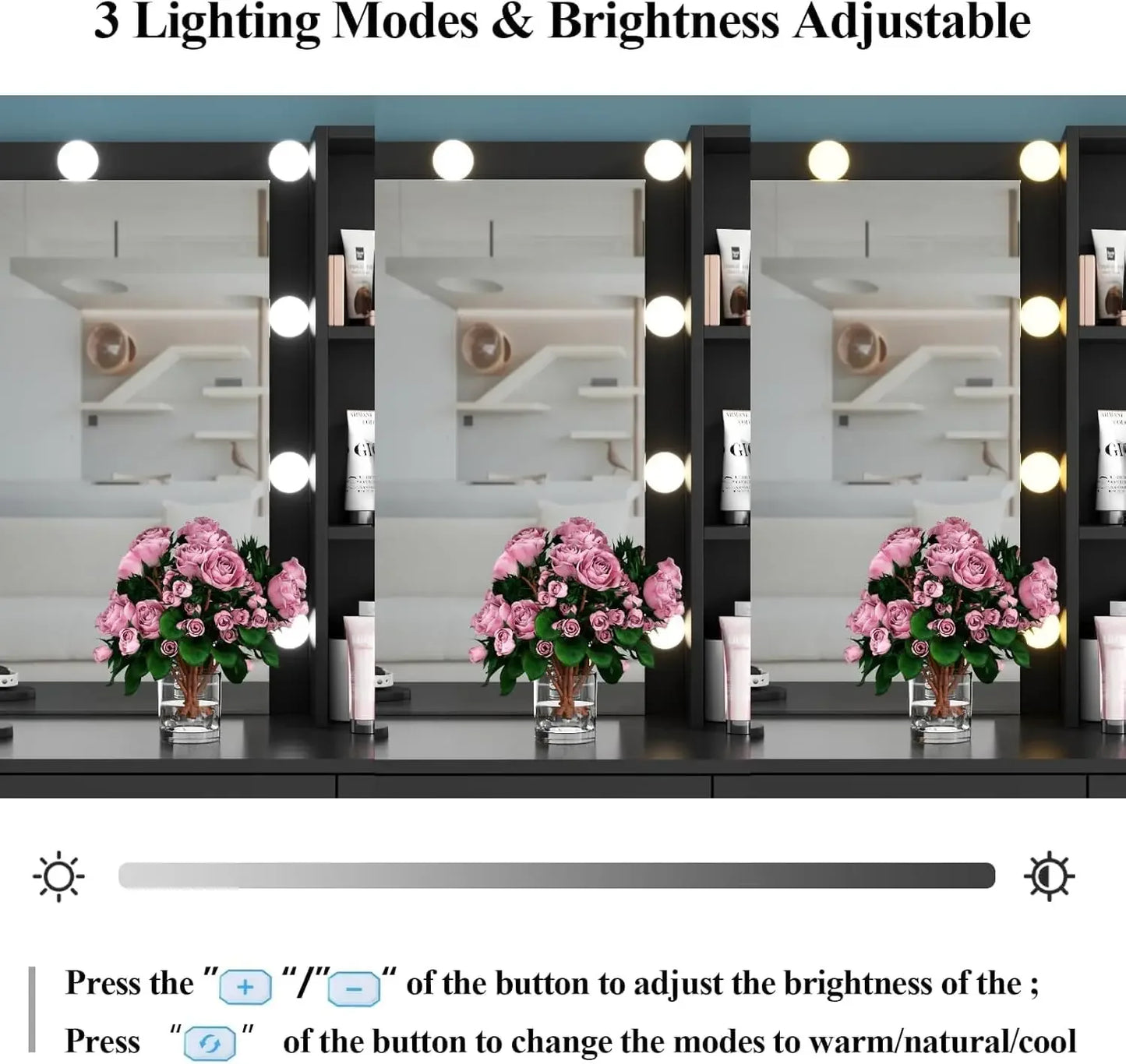 Vanity Desk with Lighted Mirror and Power Outlet Makeup Table 6 Drawers