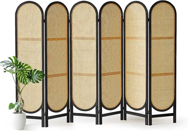 4 Panel Foldable Room Divider Screen Portable Rattan Privacy Divider
