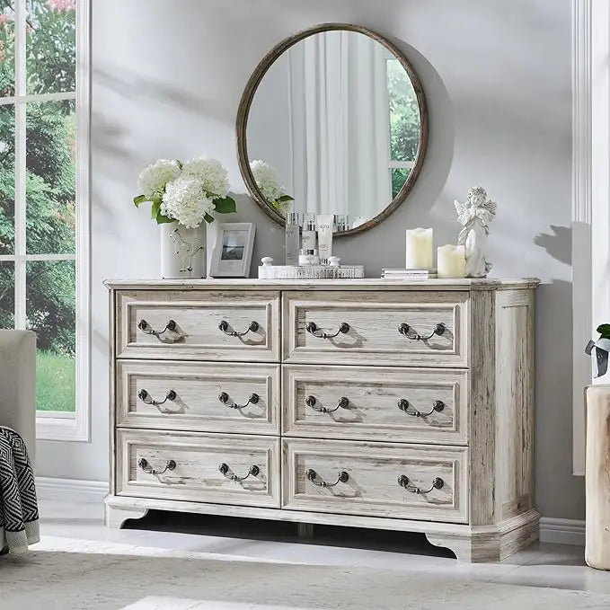 Farmhouse 6 Drawer Dresser Rustic Chest Storage Organizer for Bedroom