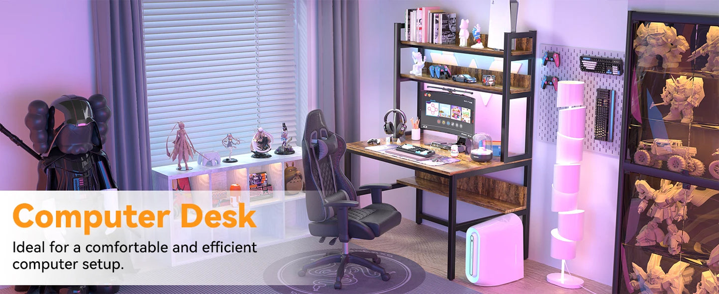 Computer Desk with Shelves 47" W Home Office Study Table Modern Design