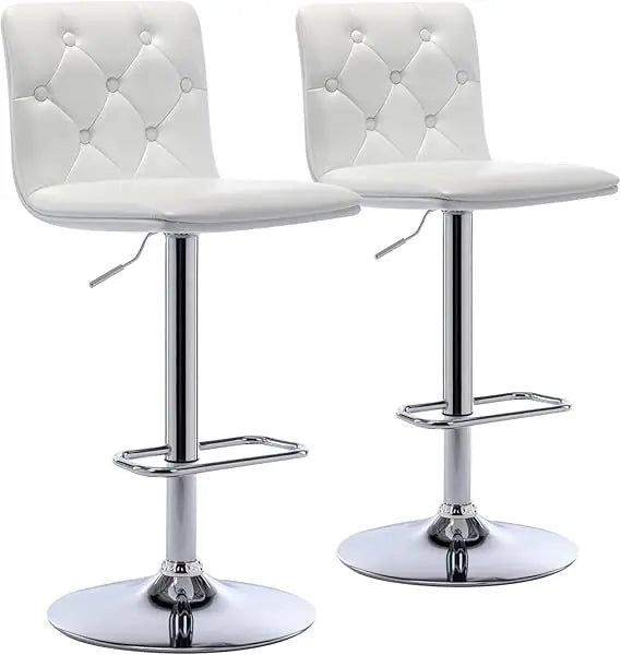 Tufted Adjustable Bar Stools Modern PU Leather Swivel Airlift Chairs