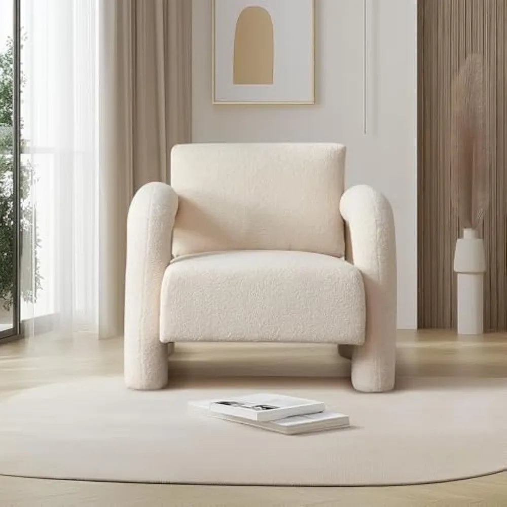 Modern Accent Chair Sherpa Fabric Upholstered Armchair for Living Room