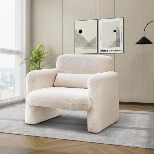 Modern Accent Chair Sherpa Lamb Fabric Upholstered Living Room Chair