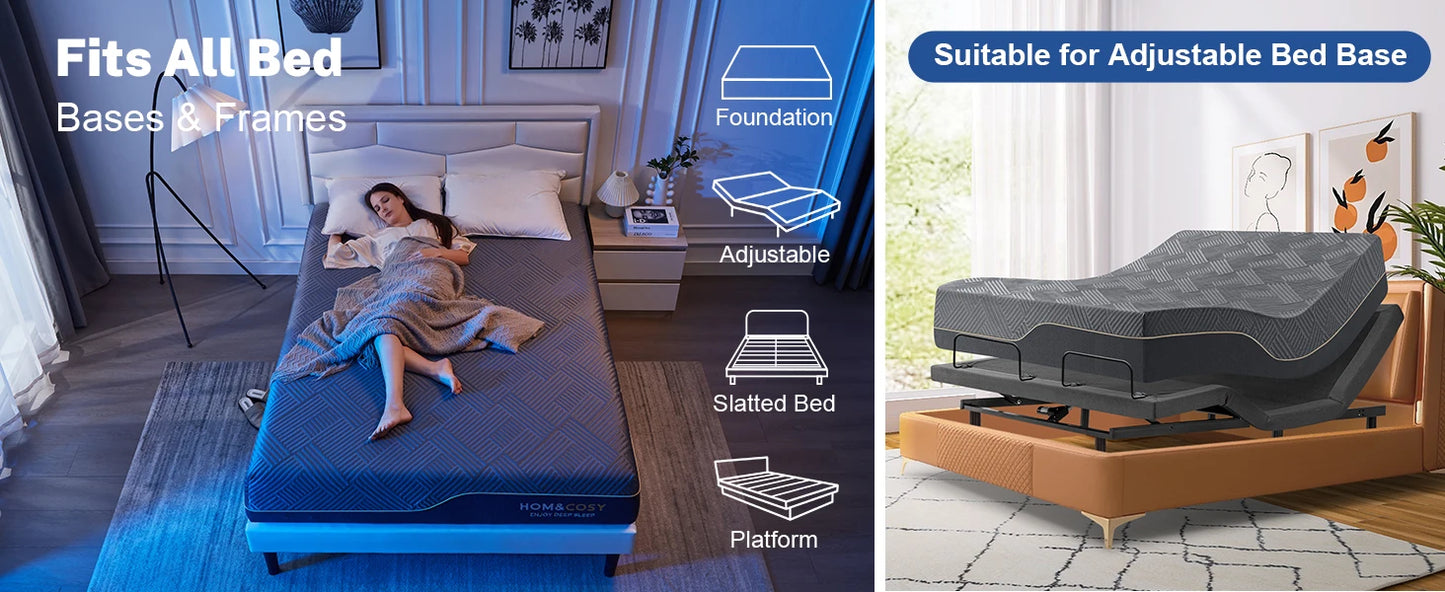 Ljustra 10 Inch Queen Size Mattress Luxury Cooling Gel Memory Foam Firm