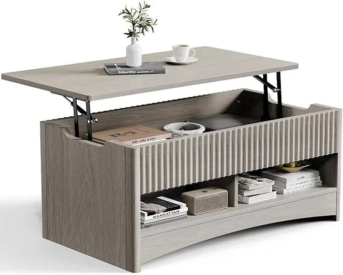 Amada Coffee Table Fluted Lift Top Storage Modern Rectangle Table