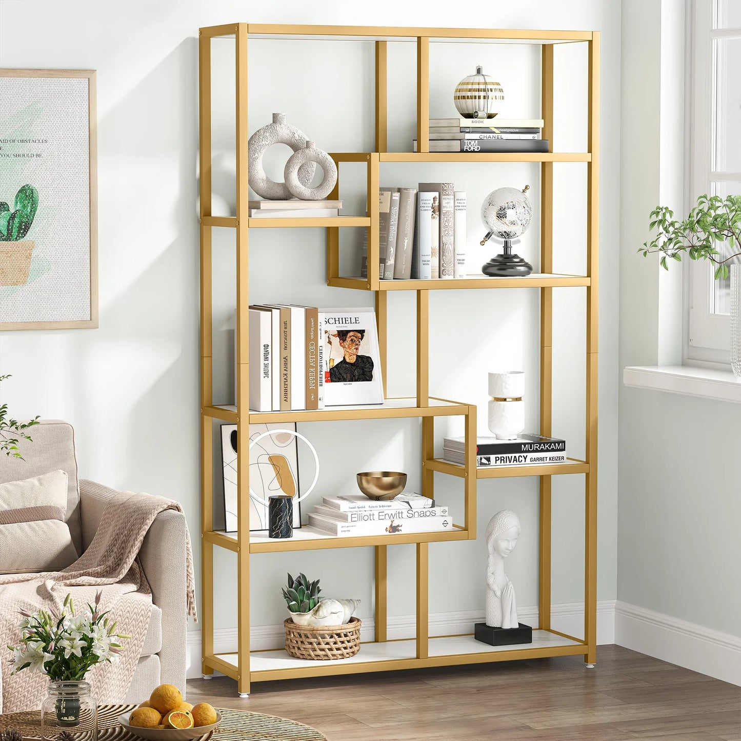 Tribesigns Gold 8-Shelf Etagere Bookcase Modern Display Shelf