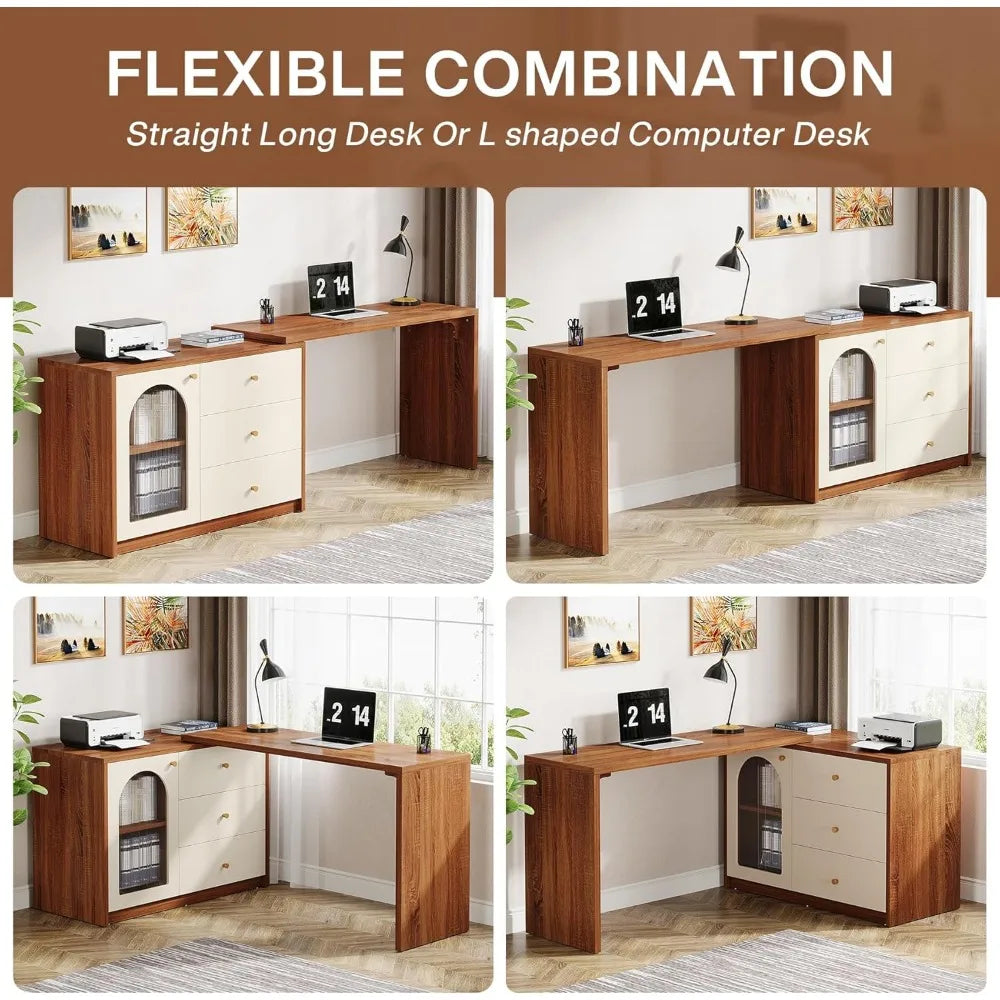 L Shaped Computer Desk with Drawers Modern Corner Office Desk