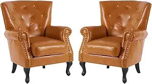 PU Leather Accent Chair Mid Century Modern Wing Back Club Chair