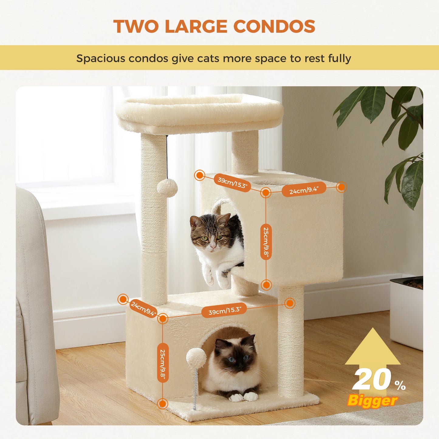82cm Cat Tree Tower Detachable Perch Double Condo Indoor Cats