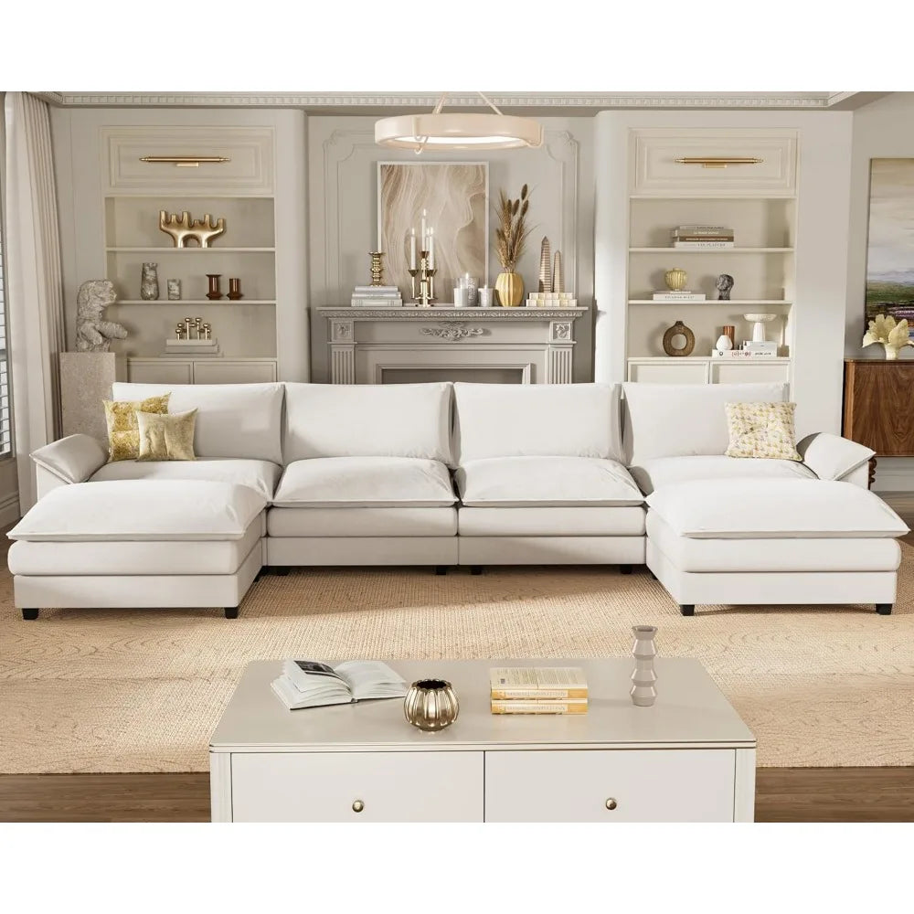 Ljustra U Shaped Modular Sectional Sofa 159" Chenille 4-Seat Reversible Ottoman