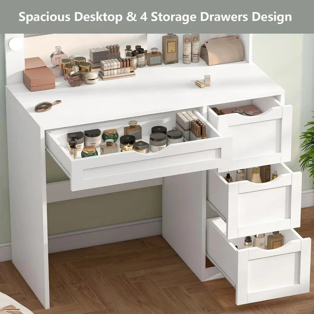 Ljustra Makeup Vanity Desk with Mirror and LED Lights 4 Drawers