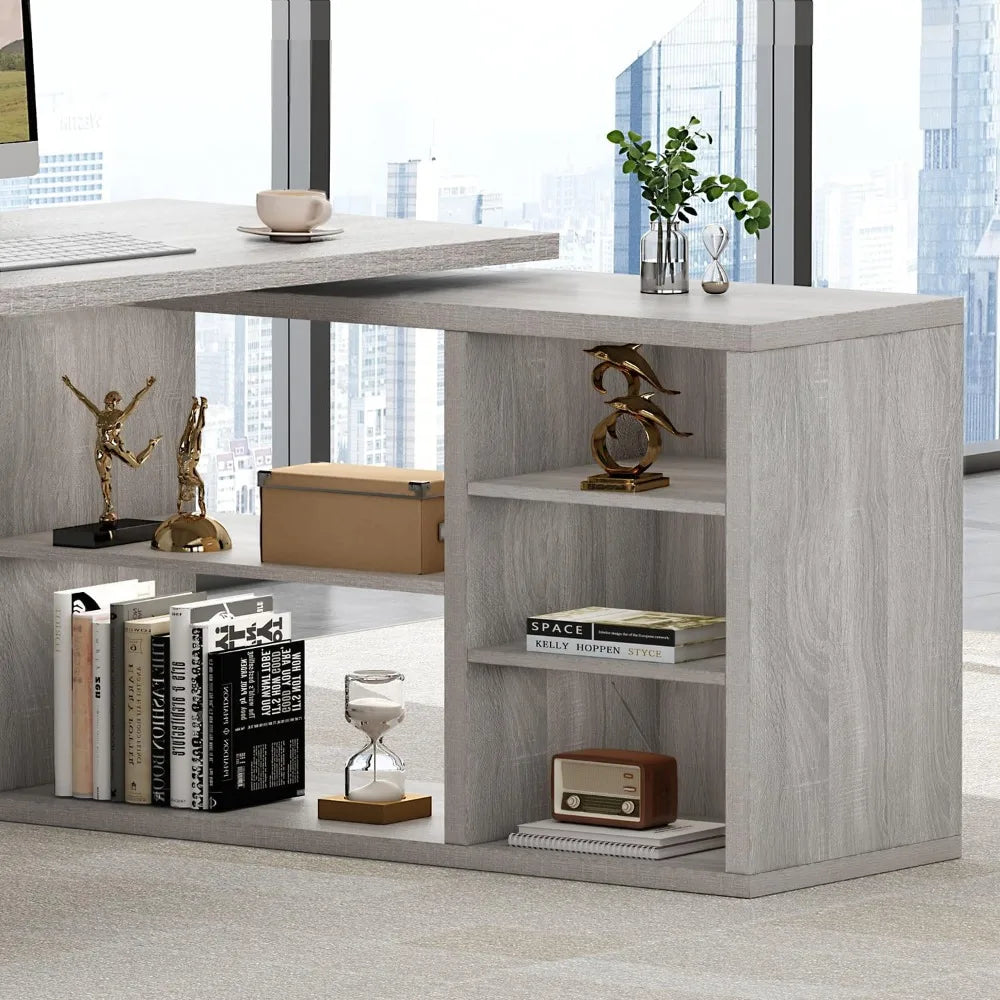L Shaped Corner Desk with Storage Reversible Computer Desk